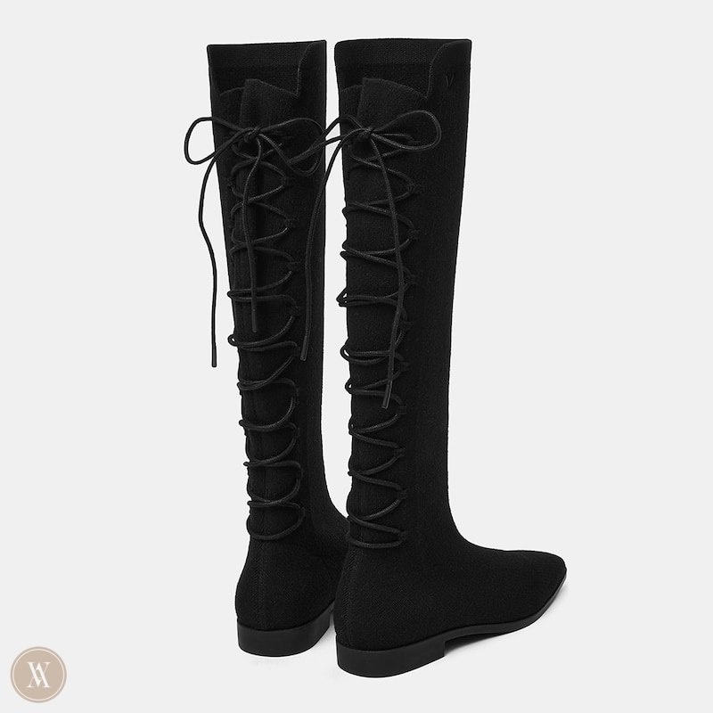 VIVAIA Pandora Square-Toe Back-Lace Mid-Calf Laarzen Dames Zwart | CEA-1893