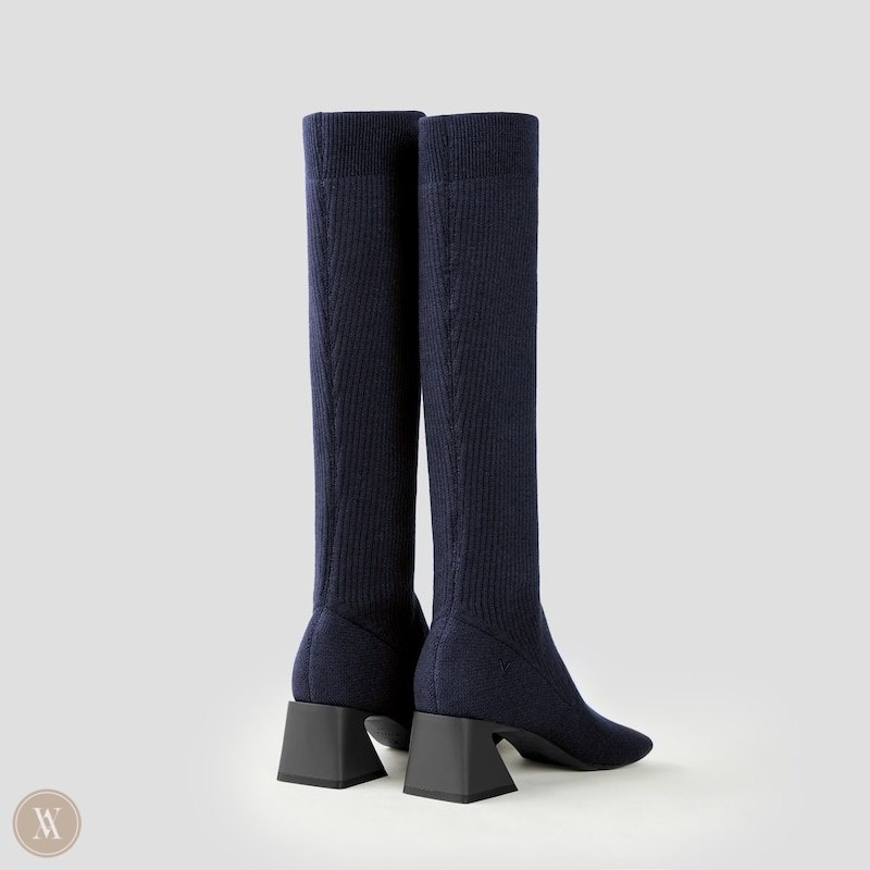 VIVAIA Rebecca Square-Toe Block Heel Knee-High Laarzen Dames Donkerblauw | UWB-5172