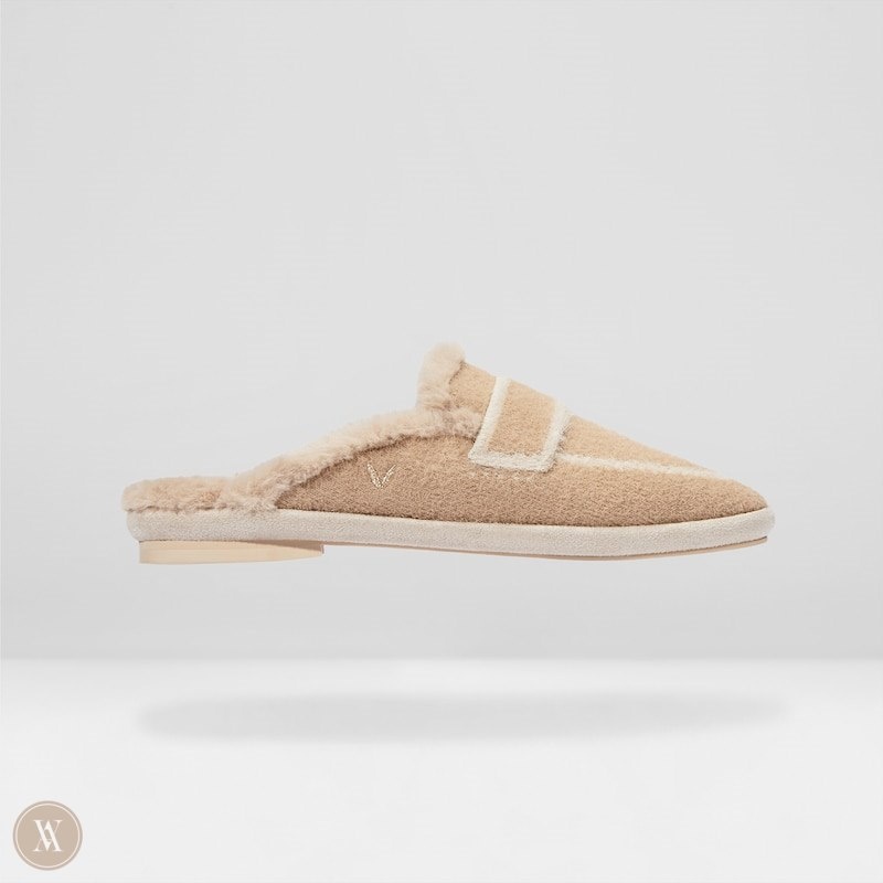 VIVAIA Renee Round-Toe Fluffy Slippers Dames Khaki Bruin | ONN-0588