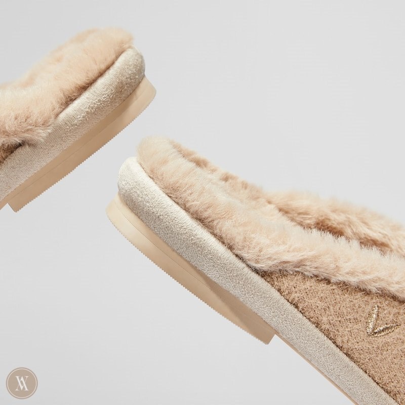 VIVAIA Renee Round-Toe Fluffy Slippers Dames Khaki Bruin | ONN-0588