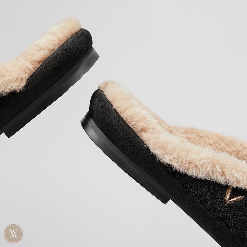 VIVAIA Renee Round-Toe Fluffy Slippers Dames Zwart | XJD-7975