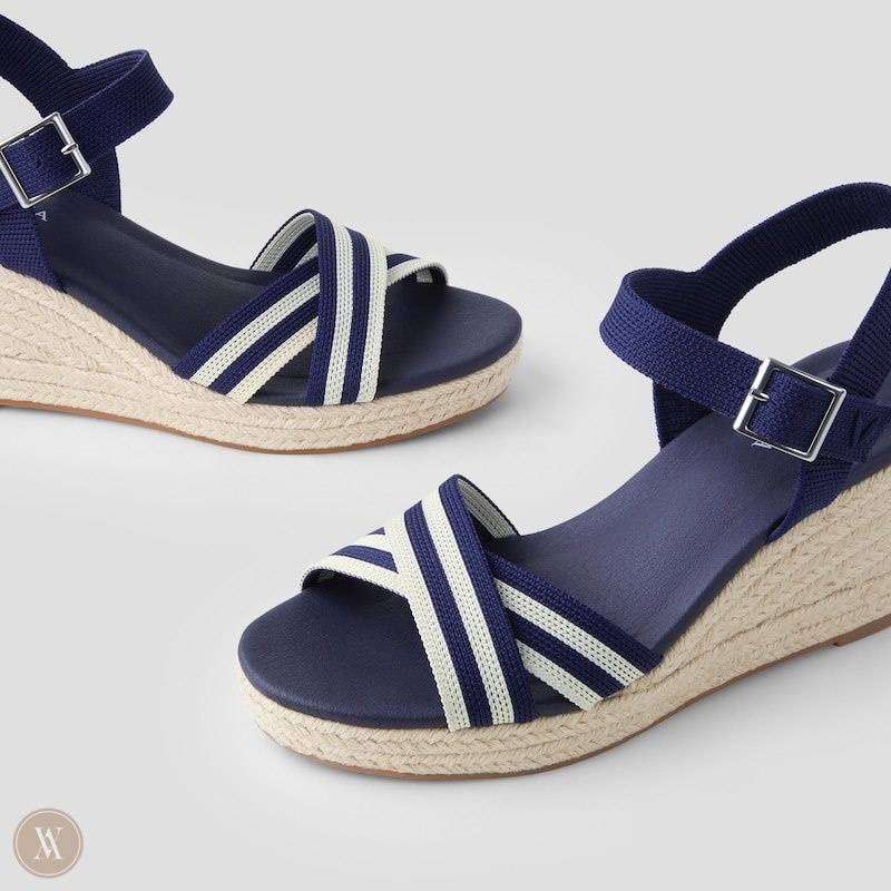 VIVAIA Sally Round-Toe Sandalen Met Sleehak Dames Donkerblauw Strepen | OMA-2164