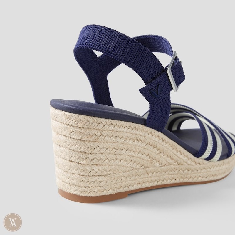 VIVAIA Sally Round-Toe Sandalen Met Sleehak Dames Donkerblauw Strepen | OMA-2164