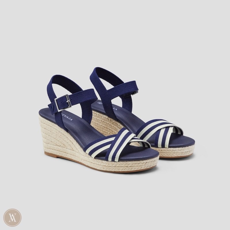 VIVAIA Sally Round-Toe Sandalen Met Sleehak Dames Donkerblauw Strepen | OMA-2164