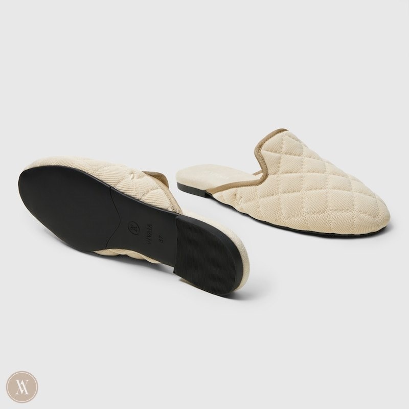 VIVAIA Sherry Round-Toe Quilted Mules Dames Room Wit | NSR-5245