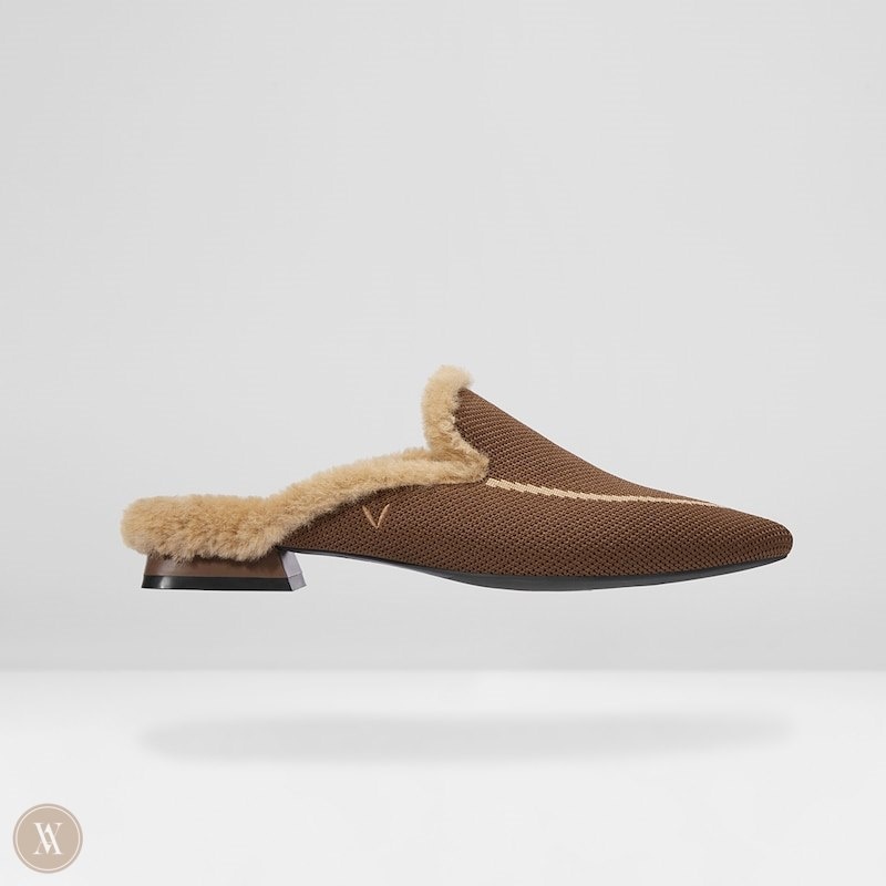 VIVAIA Tina Pointed-Toe Heeled Fluffy Mules Dames Koffie Bruin | AIQ-8849