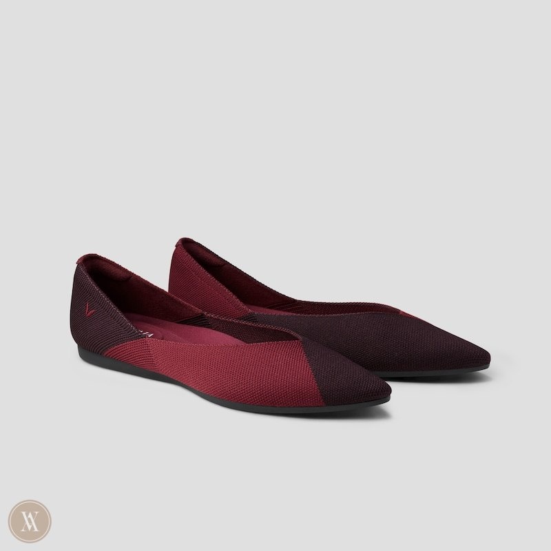 VIVAIA Valencia Pointed-Toe V-Cut Platte Schoenen Dames Bordeaux Rood | TGM-6360